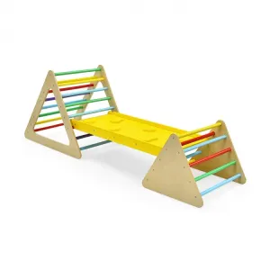 3 in 1 Wooden Climbing Set with 2 Triangle Climbers and Slide