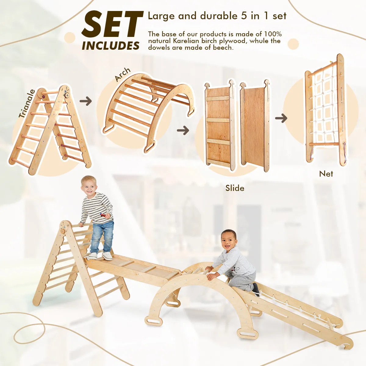 4in1 Montessori Climbing Set– Beige