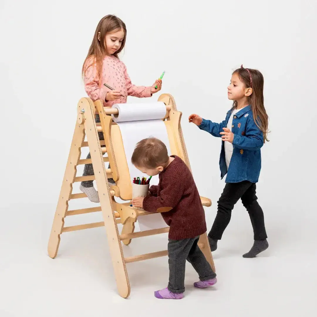 6in1 Montessori Climbing Frame Set: Triangle Ladder   Arch/rocker   Slide/ramp   Net   Cushion   Art Addition