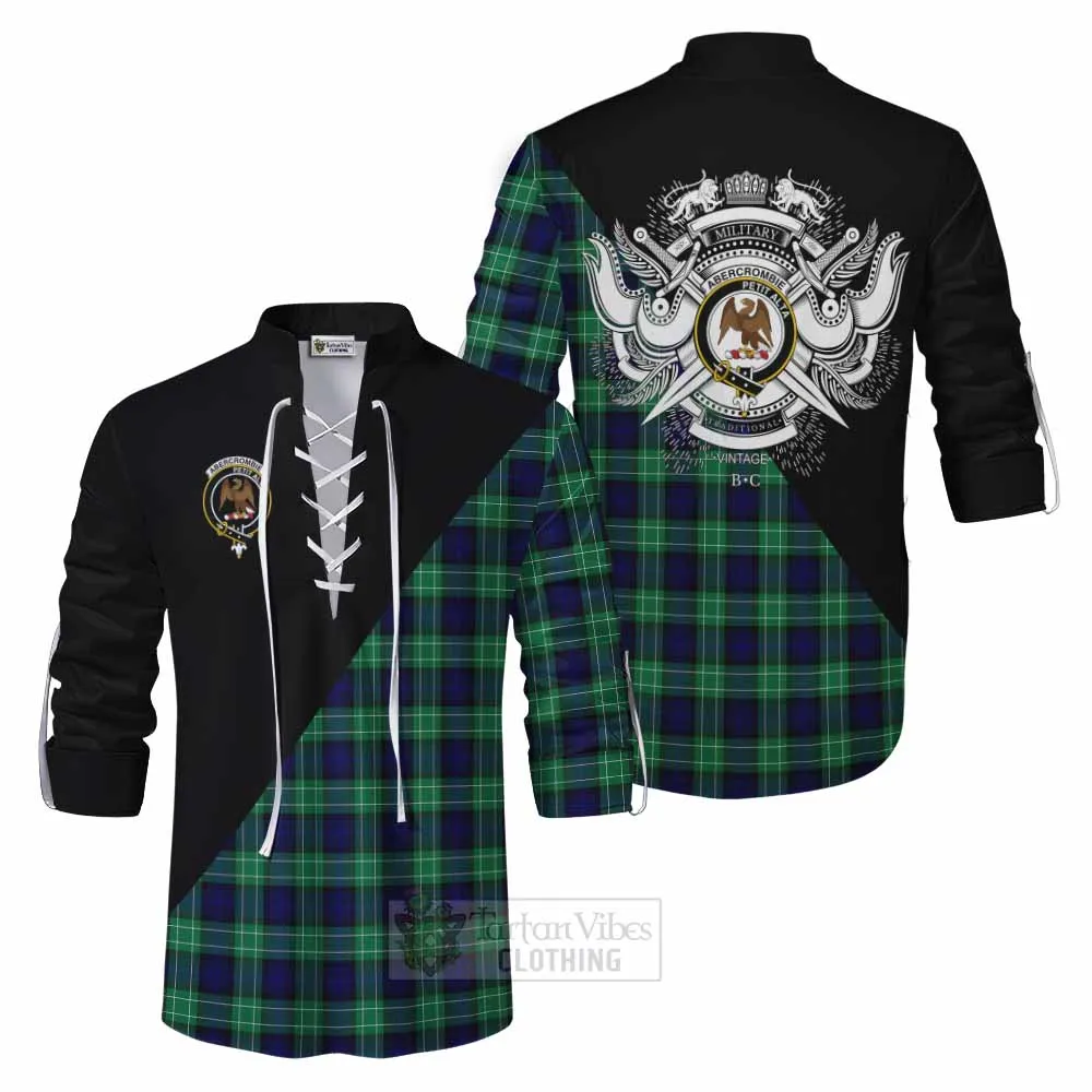 Abercrombie Tartan Ghillie Kilt Shirt with Family Crest and Military Logo Style