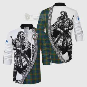 Aiton Tartan Clan Crest Ghillie Kilt Shirt with Highlander Warrior Celtic Style