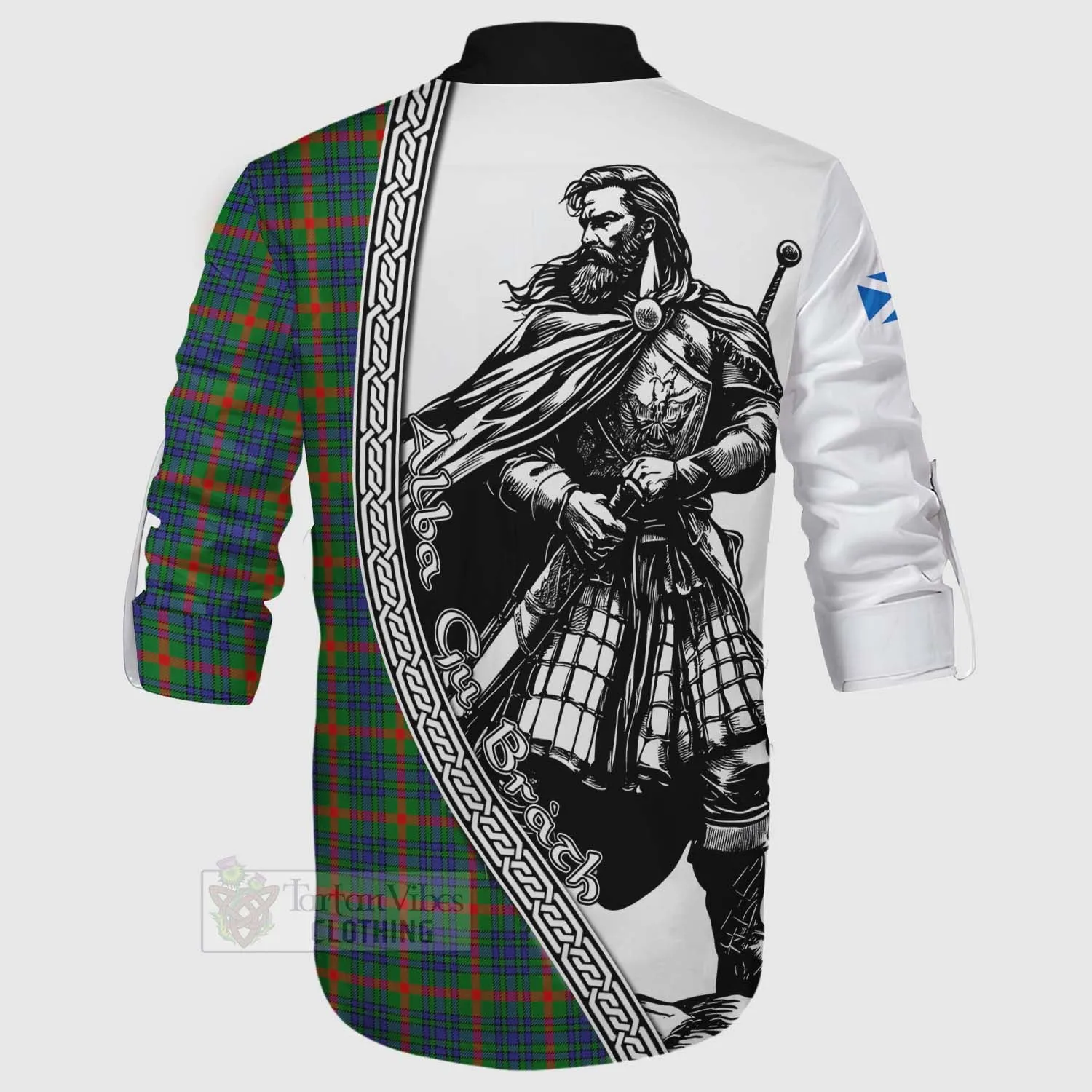 Aiton Tartan Clan Crest Ghillie Kilt Shirt with Highlander Warrior Celtic Style