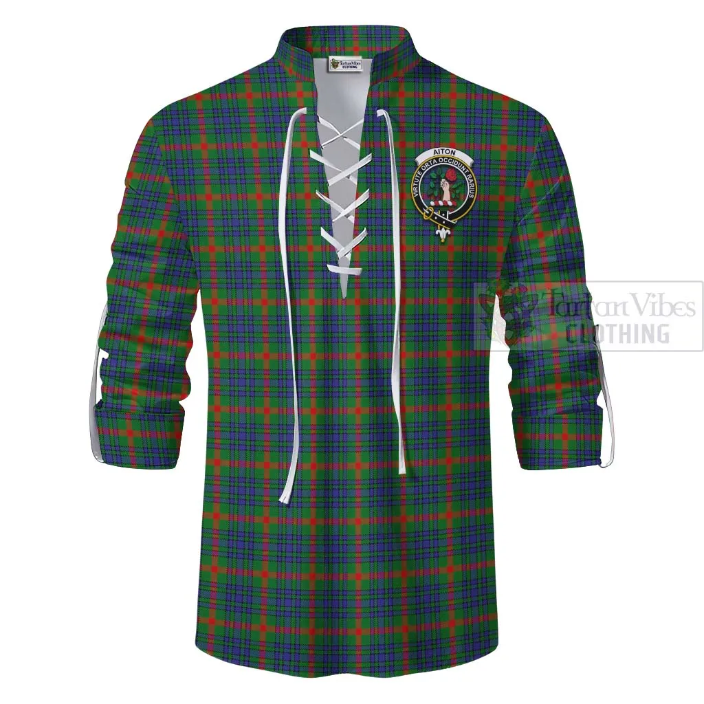 Aiton Tartan Ghillie Kilt Shirt with Family Crest Celtic Skull Style