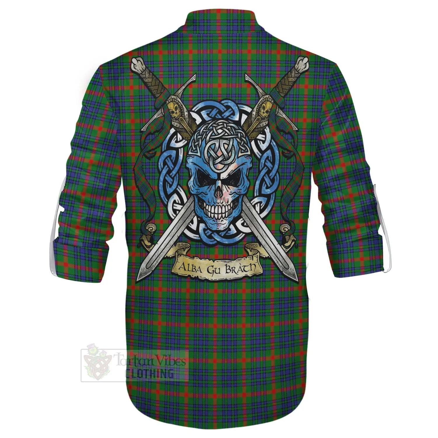 Aiton Tartan Ghillie Kilt Shirt with Family Crest Celtic Skull Style