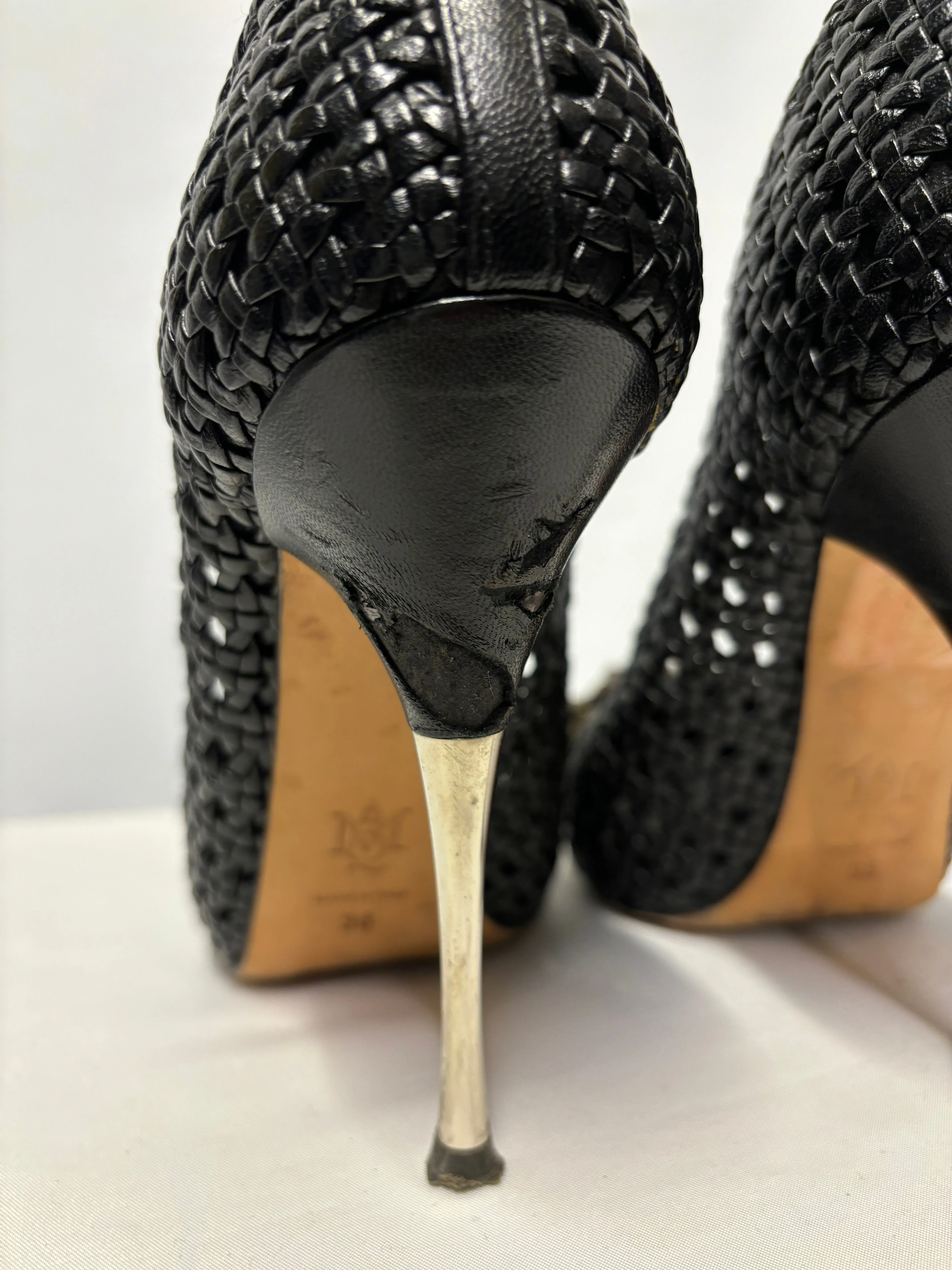 Alexander Mcqueen Black Leather Woven Stiletto Heels 3