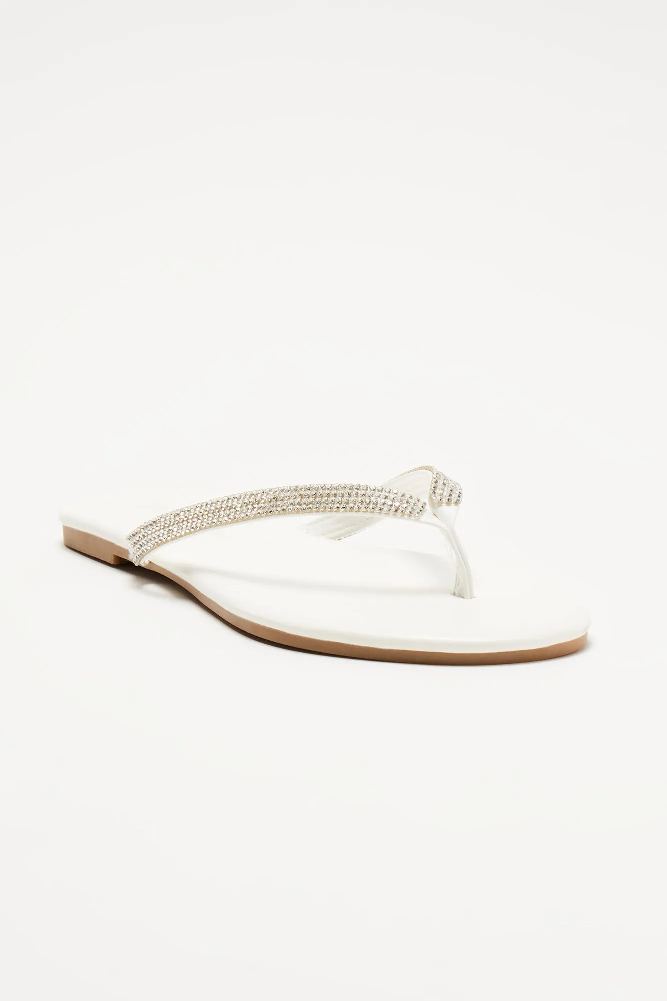 Alina Rhinestone Flip Flops - White