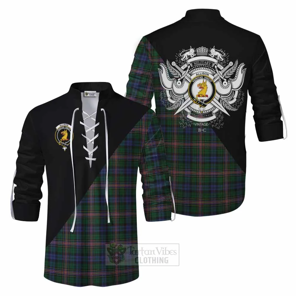 Allison Tartan Ghillie Kilt Shirt with Family Crest and Military Logo Style