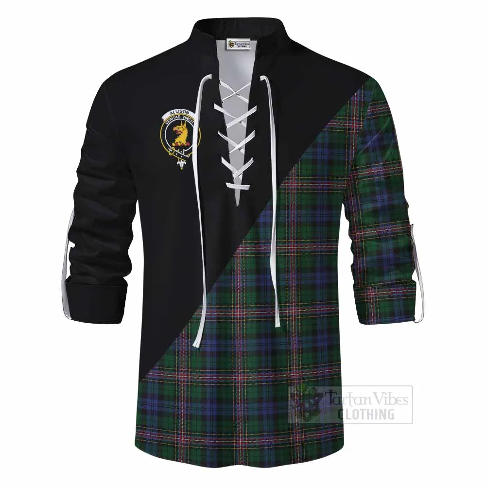 Allison Tartan Ghillie Kilt Shirt with Family Crest and Military Logo Style