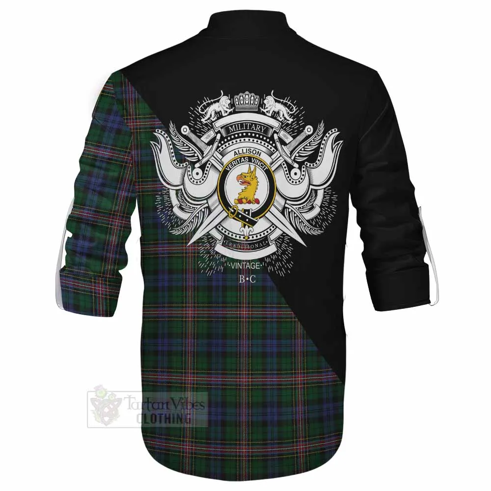 Allison Tartan Ghillie Kilt Shirt with Family Crest and Military Logo Style