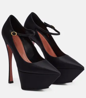 Amina Muaddi Yigit Satin Platform Pumps, Black