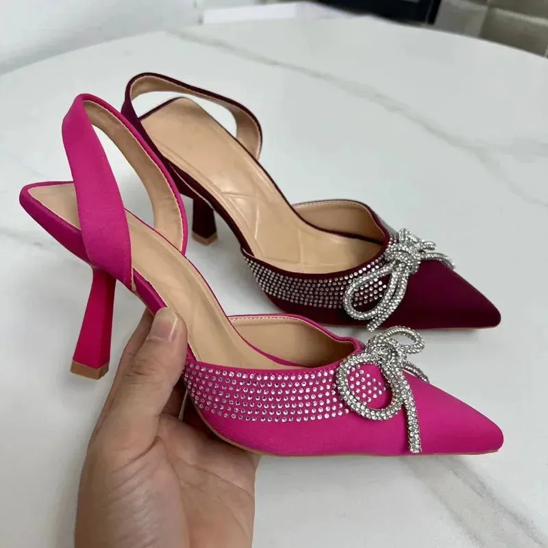 AMOZAE-- Luxury Rhinestone Bow Stiletto High Heels