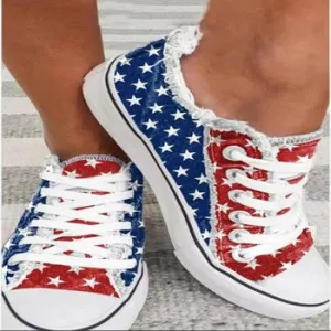 Blue Red Round Toe Casual Canvas Shoes Flat Sneakers Shoes