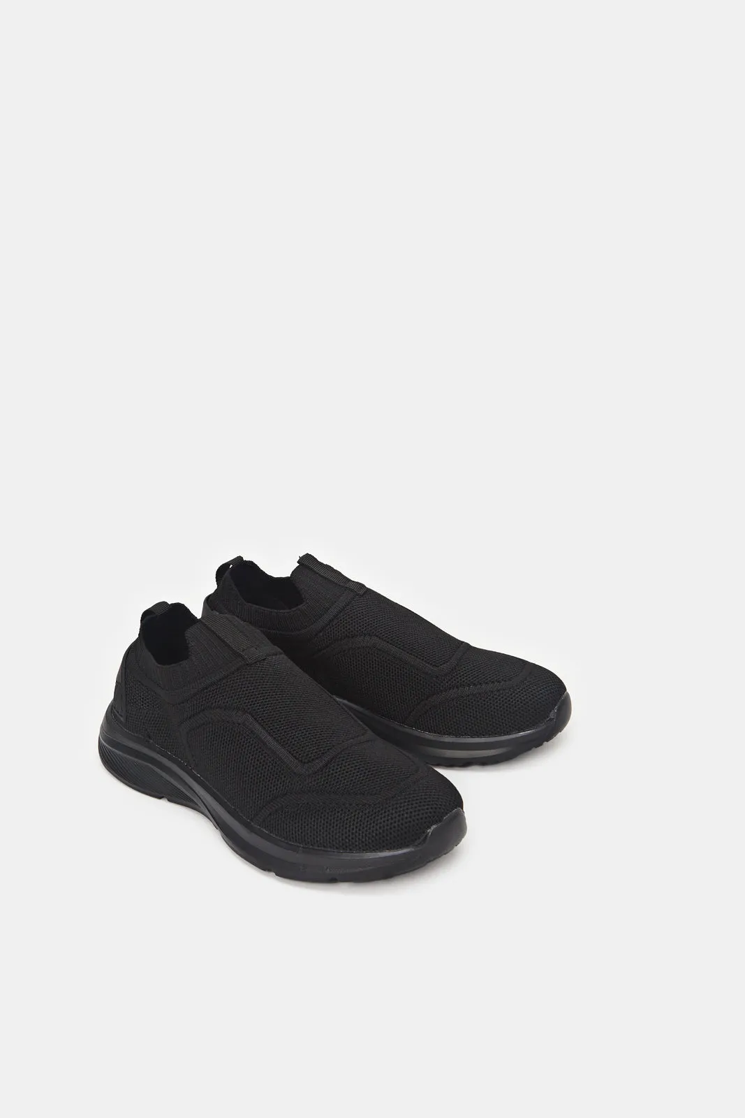 Boys Black Knitted Slip On Sneakers