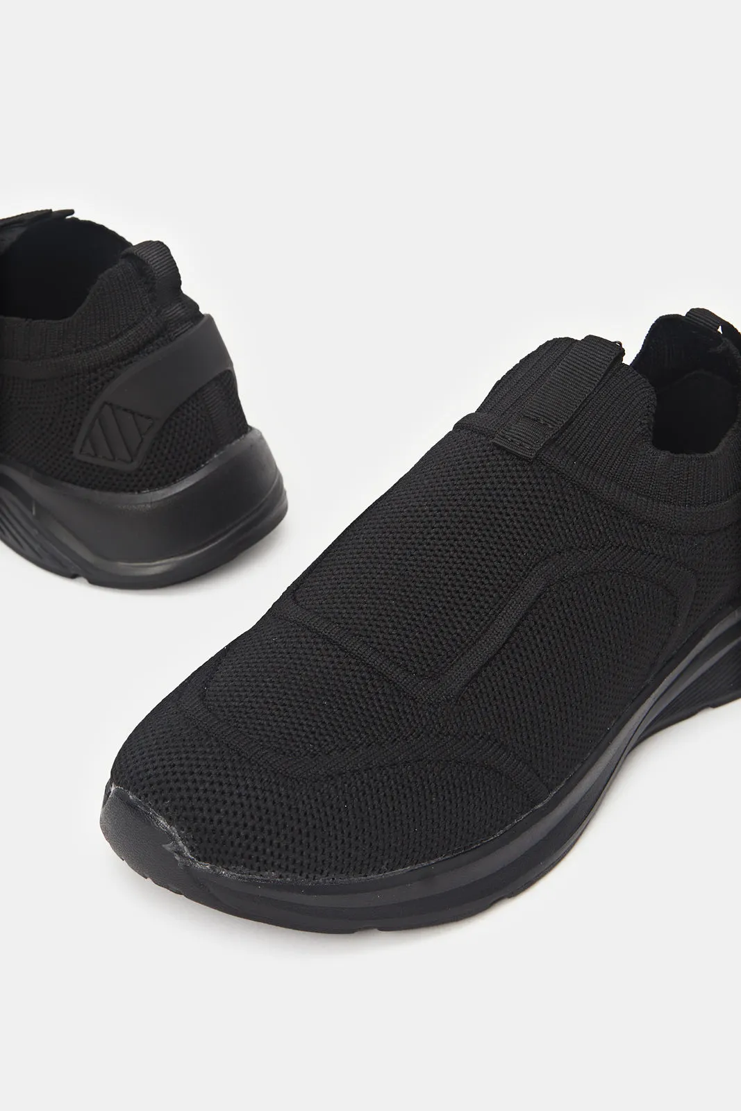 Boys Black Knitted Slip On Sneakers