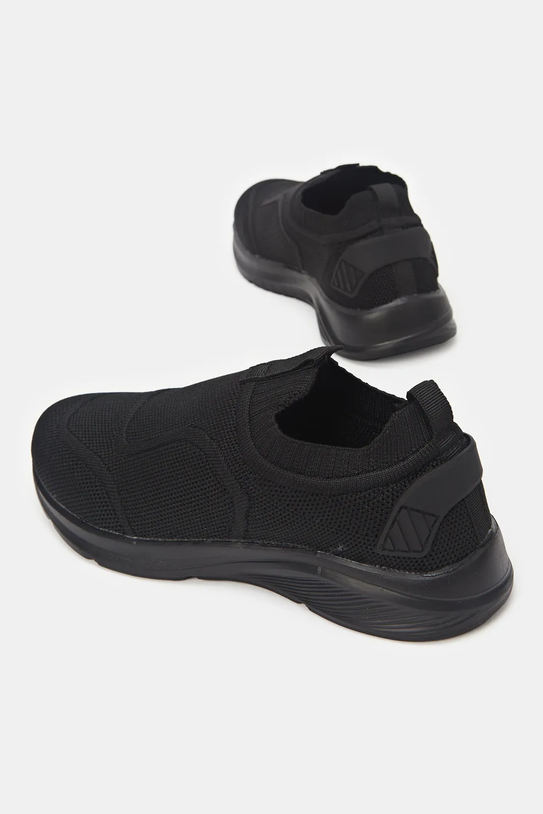 Boys Black Knitted Slip On Sneakers