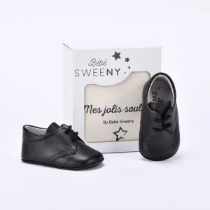 Boys Black Leather Pre-walker Lace Shoes