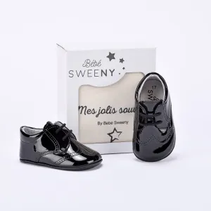 Boys Black Patent Leather Pre-walker Lace Shoes