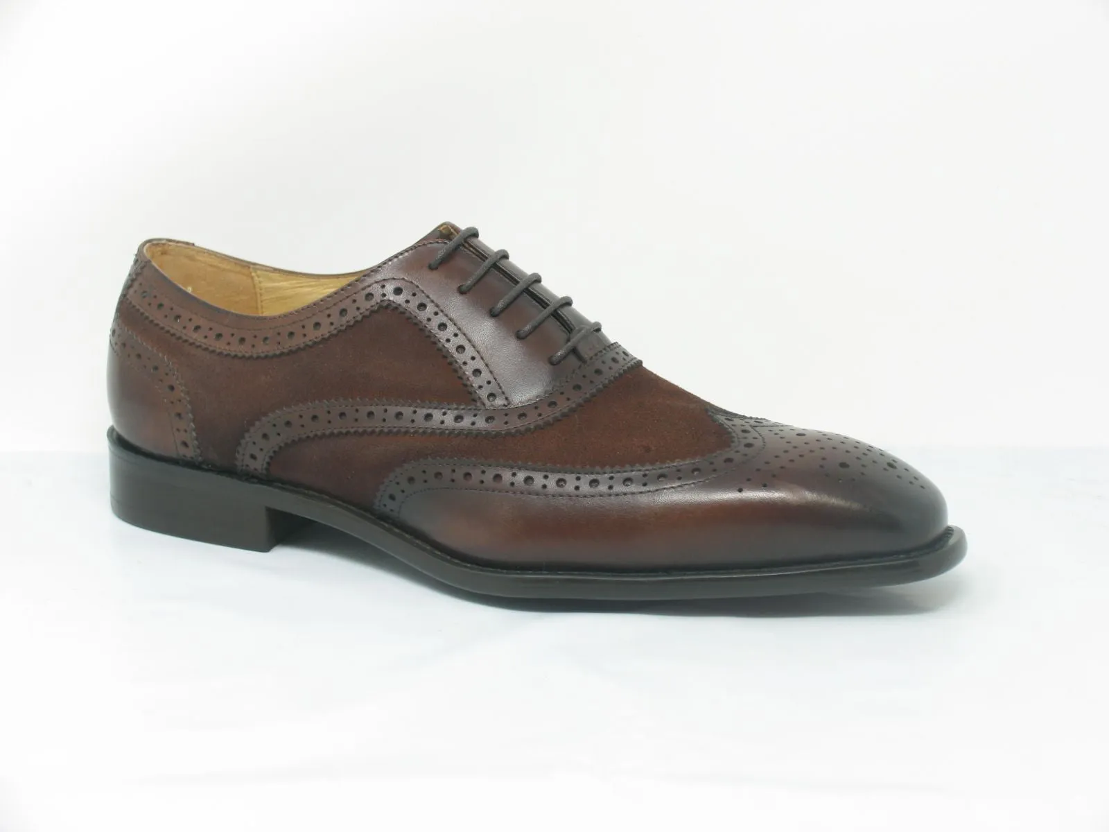 Calfskin & Suede Wingtip Oxford Chestnut