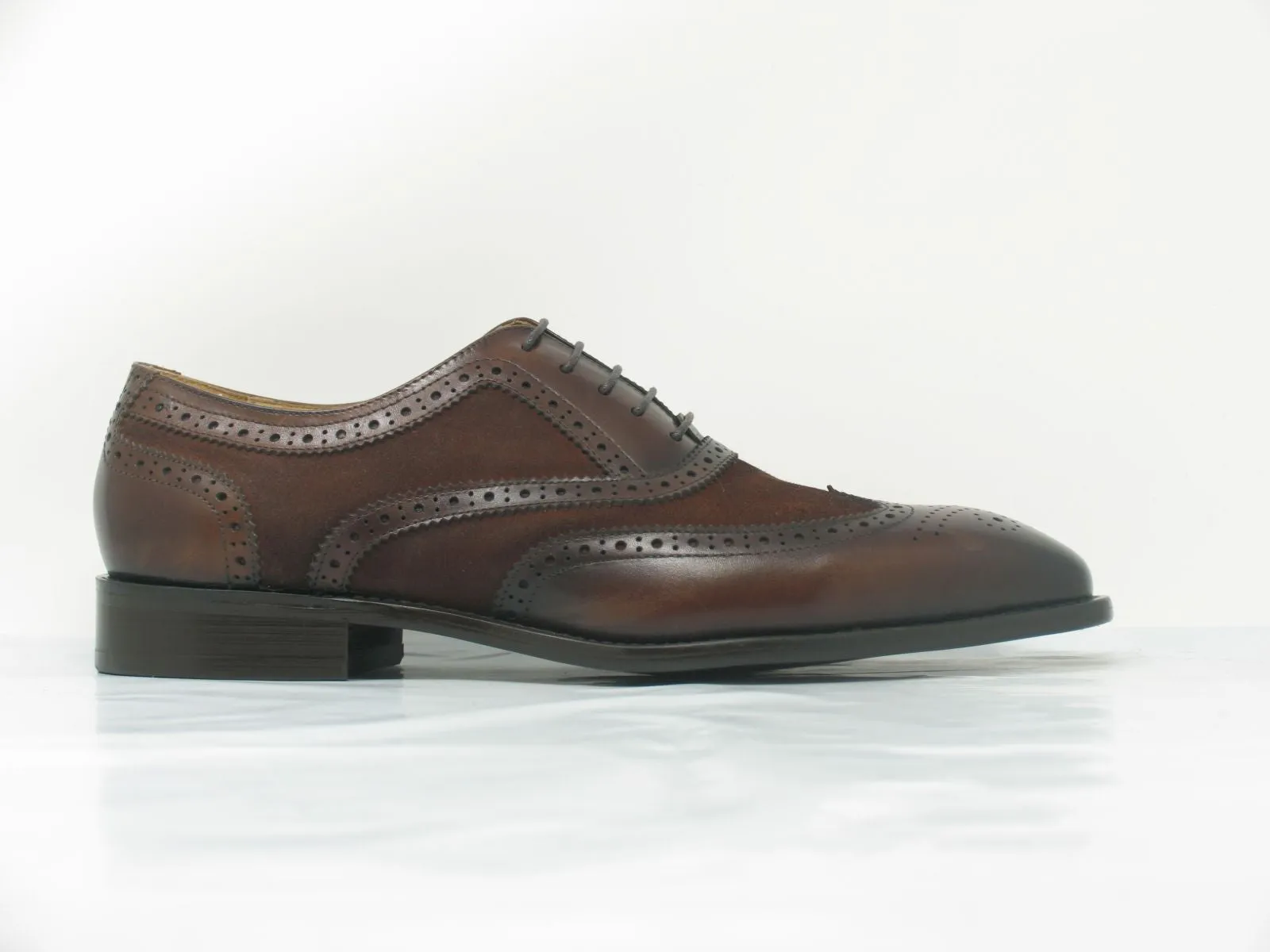 Calfskin & Suede Wingtip Oxford Chestnut