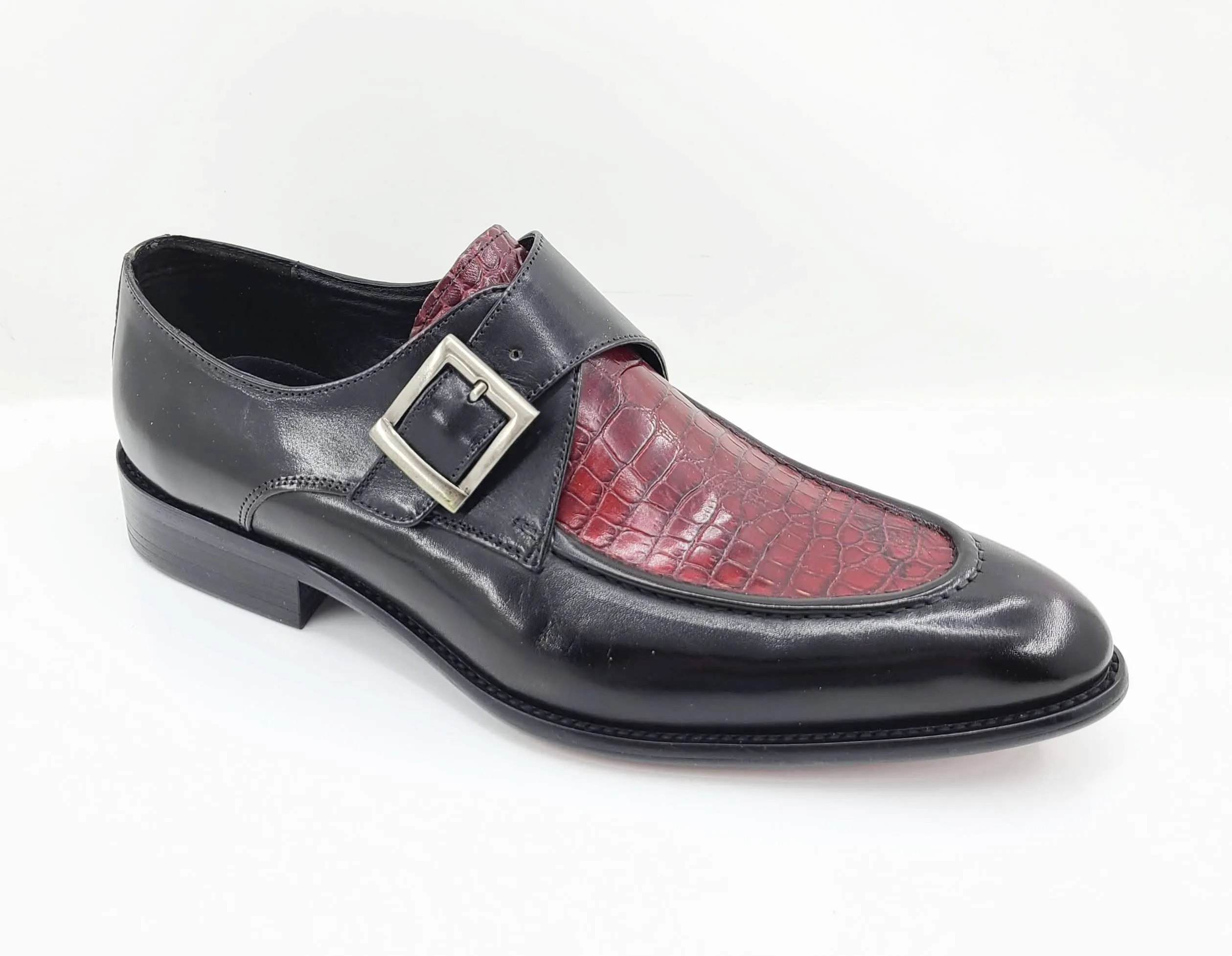 Calfskin Slip-On Spectator Monkstrap Shoe Black/Burgundy