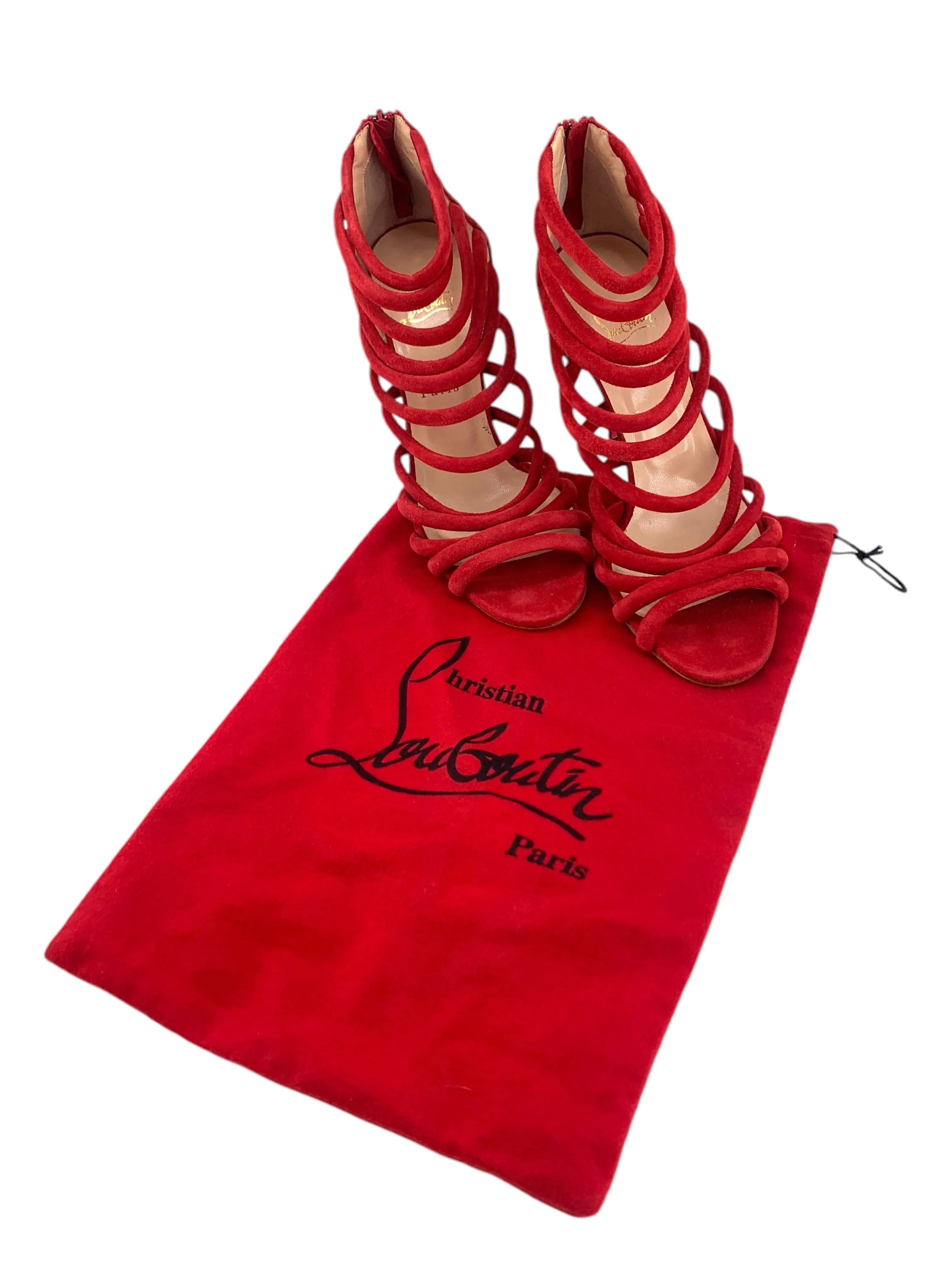 Christian Louboutin Red Macala Strappy Suede Stilettos