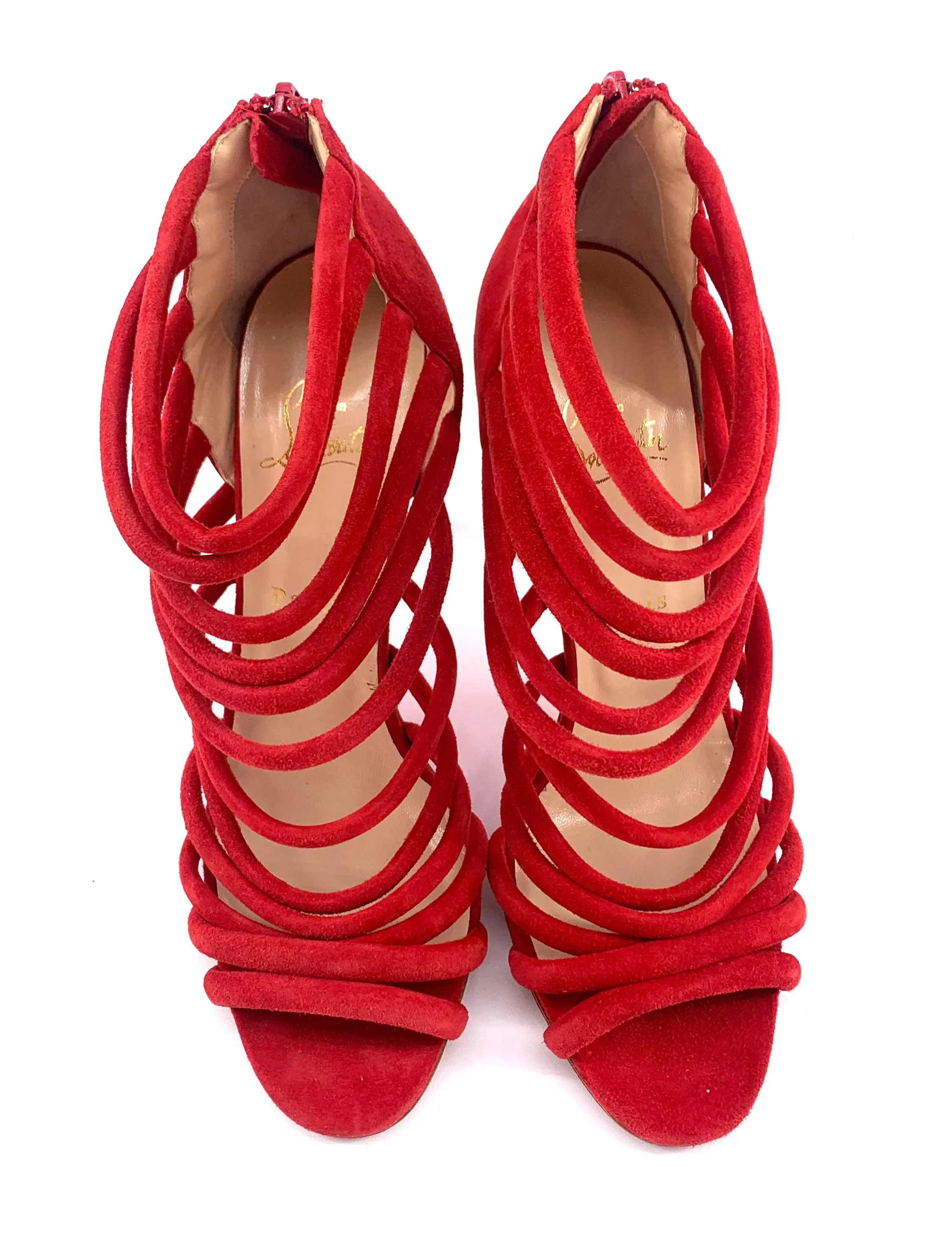 Christian Louboutin Red Macala Strappy Suede Stilettos