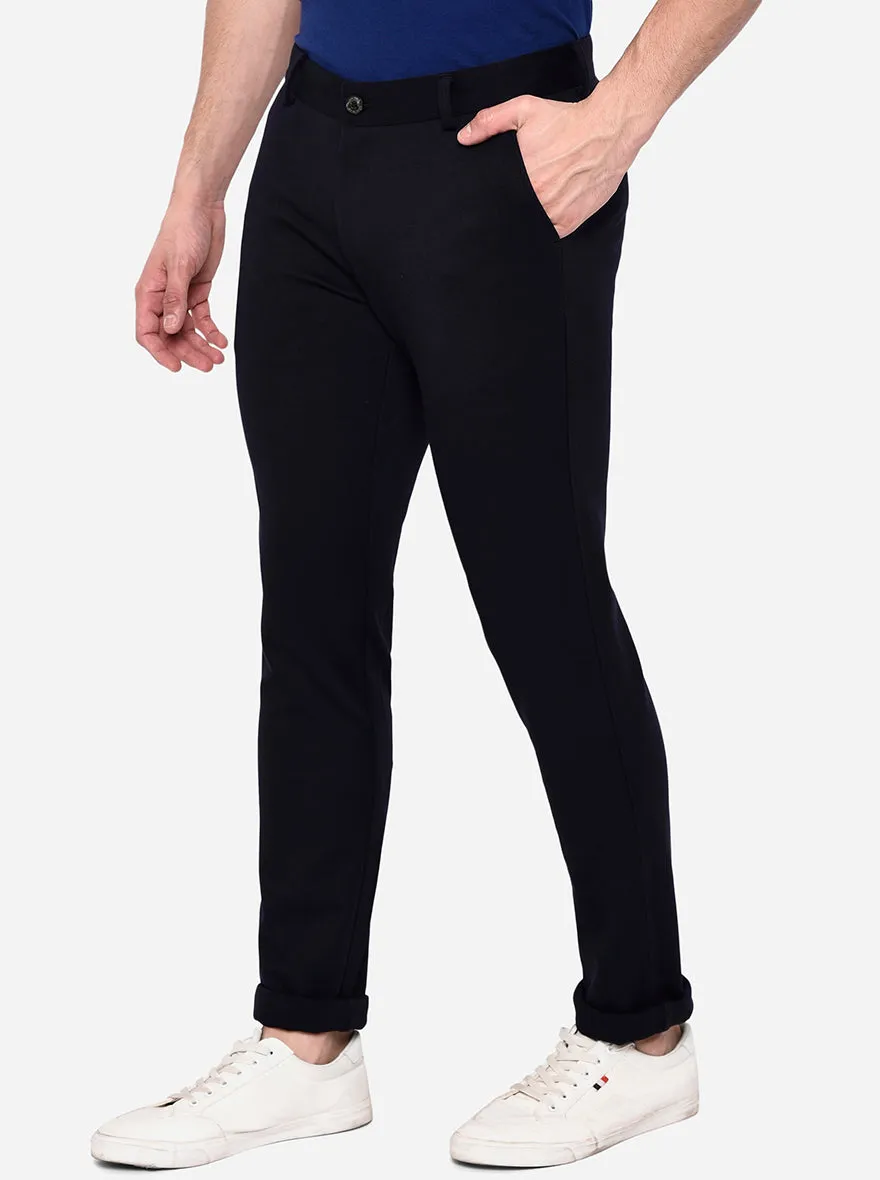 Dark Blue Solid Venice Fit Casual Trouser | JadeBlue