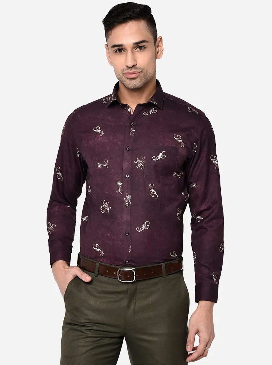 Dark Wine Printed Slim Fit Party Wear Shirt | Greenfibre