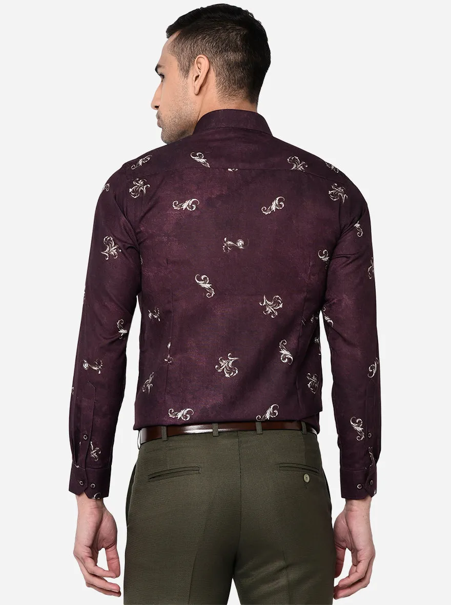 Dark Wine Printed Slim Fit Party Wear Shirt | Greenfibre