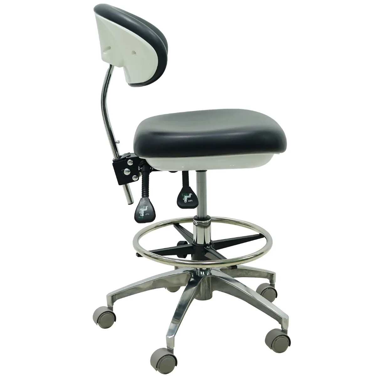 Ergonomic Medical or Dental Operator Chair with Concave Backrest and Footrest