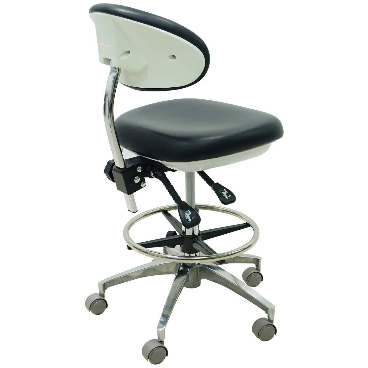 Ergonomic Medical or Dental Operator Chair with Concave Backrest and Footrest