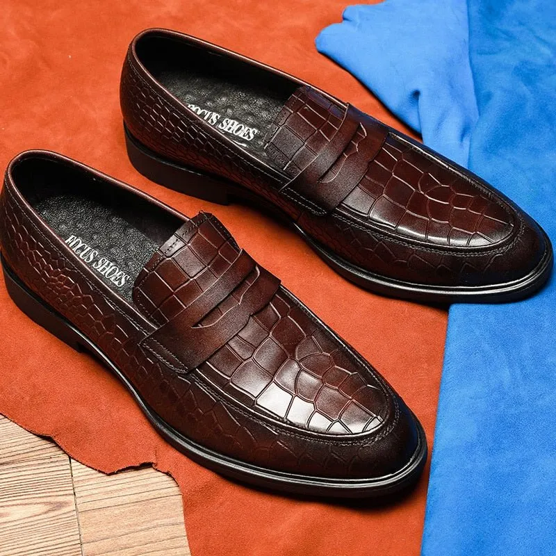 GatorLux Exotic Leather Slip-on Brogue Loafers