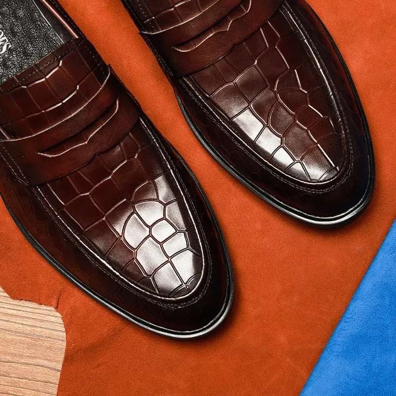 GatorLux Exotic Leather Slip-on Brogue Loafers