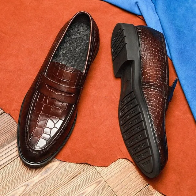 GatorLux Exotic Leather Slip-on Brogue Loafers