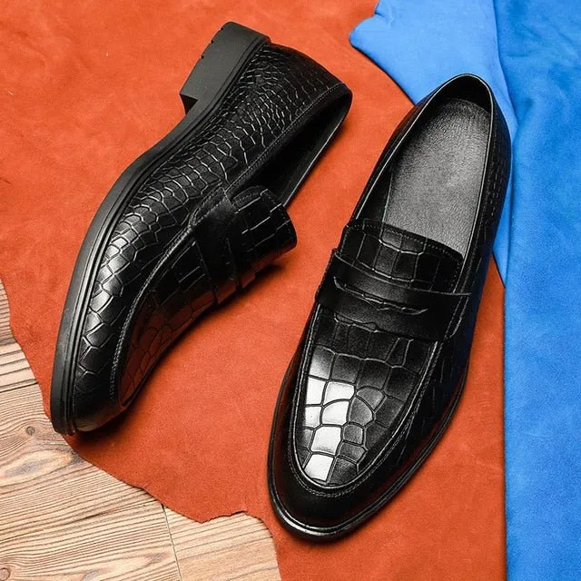 GatorLux Exotic Leather Slip-on Brogue Loafers