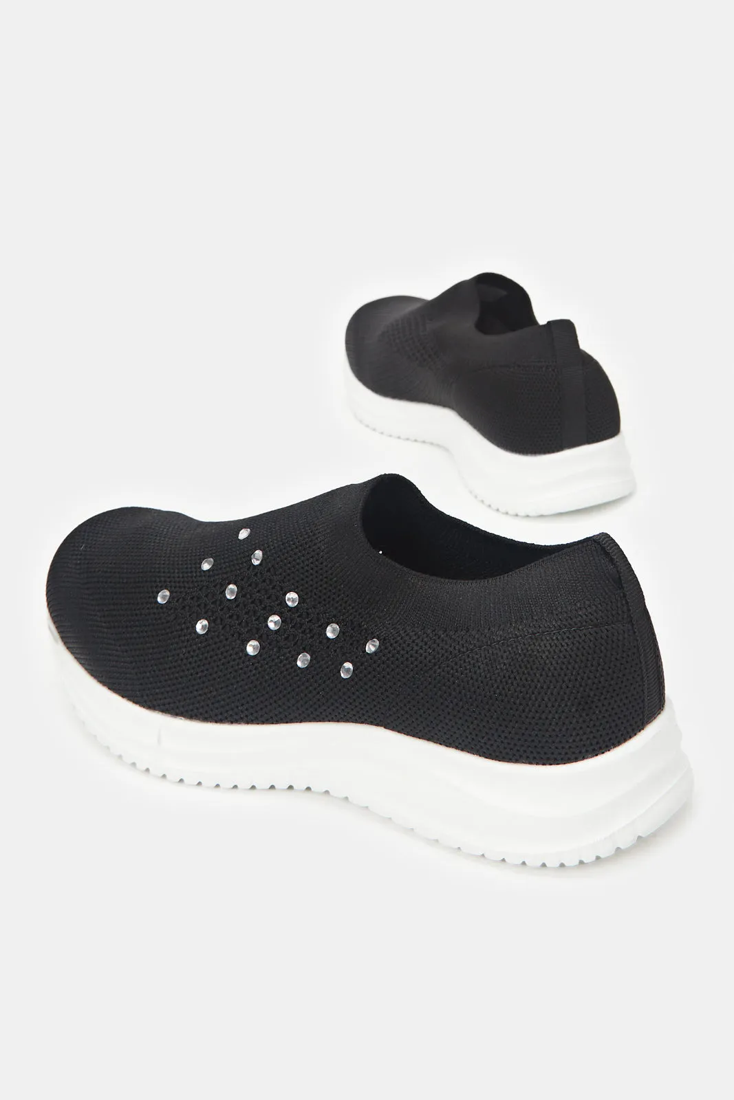 Girls Black Fly Knit Slip-On Sneakers