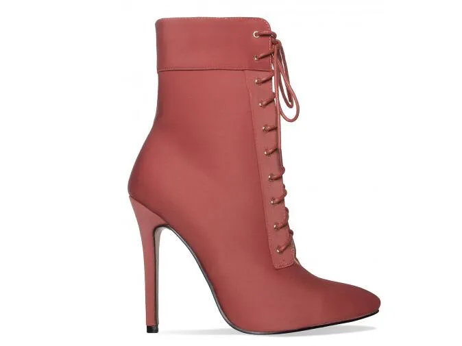 Gorgeous Women Ankle Boots 10cm Thin Heels Pointed Toe High Heel Lace-Up Ankle Shoes Cross-tied Fashion Rubble Boots