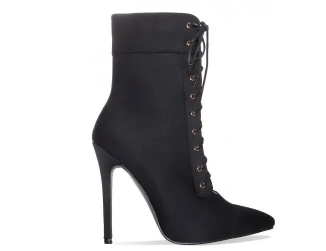 Gorgeous Women Ankle Boots 10cm Thin Heels Pointed Toe High Heel Lace-Up Ankle Shoes Cross-tied Fashion Rubble Boots