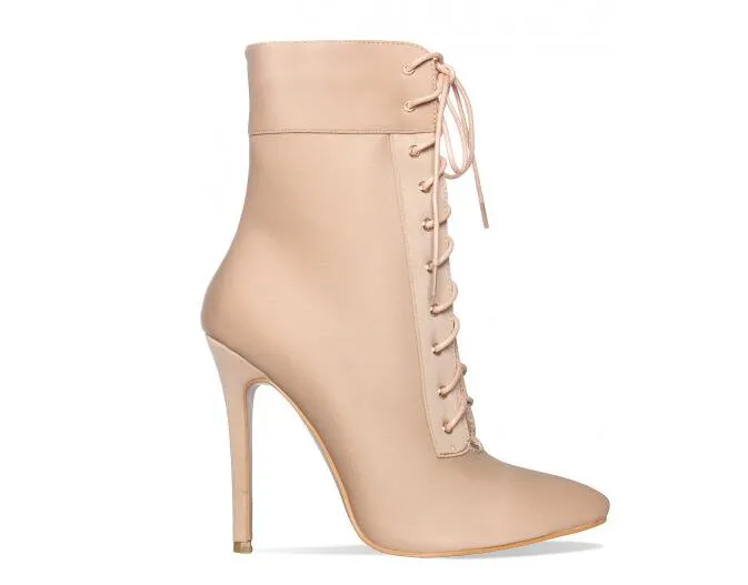 Gorgeous Women Ankle Boots 10cm Thin Heels Pointed Toe High Heel Lace-Up Ankle Shoes Cross-tied Fashion Rubble Boots