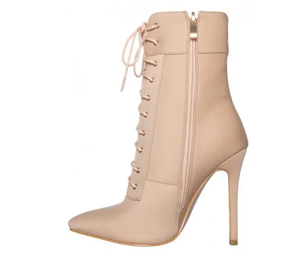 Gorgeous Women Ankle Boots 10cm Thin Heels Pointed Toe High Heel Lace-Up Ankle Shoes Cross-tied Fashion Rubble Boots