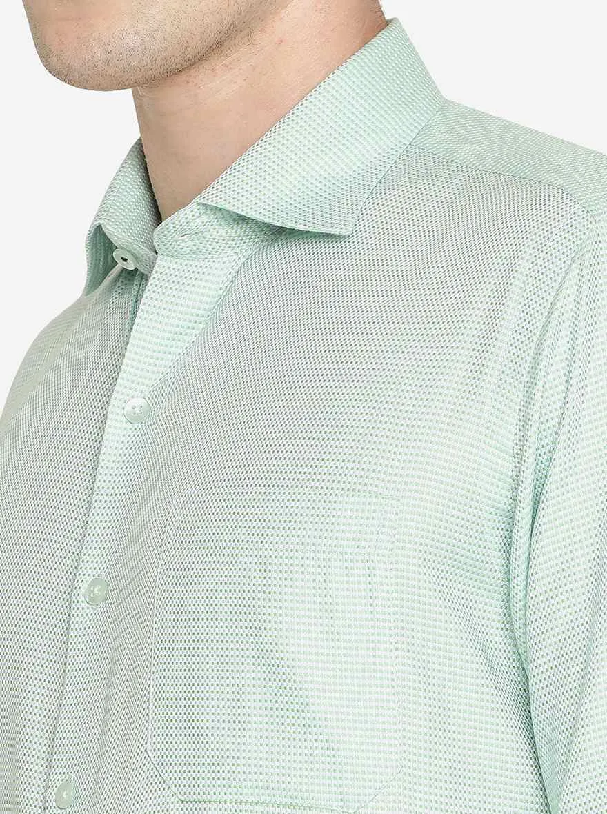 Green Dobby Solid Slim Fit Formal Shirt | Metal