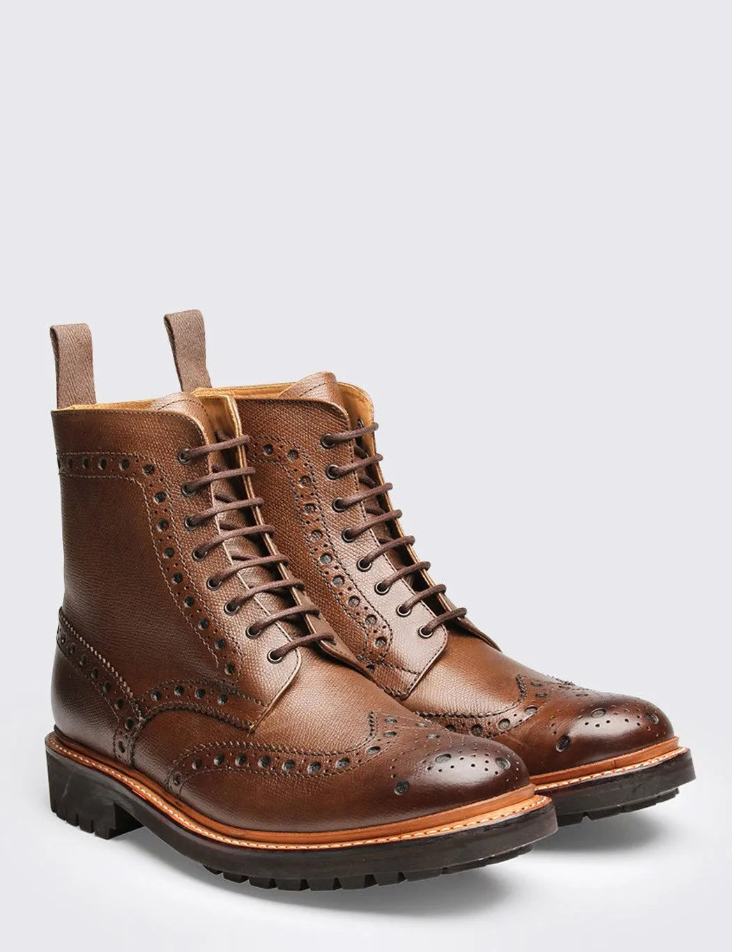 Grenson Fred Brogue Boot (Commando Sole) - Brown