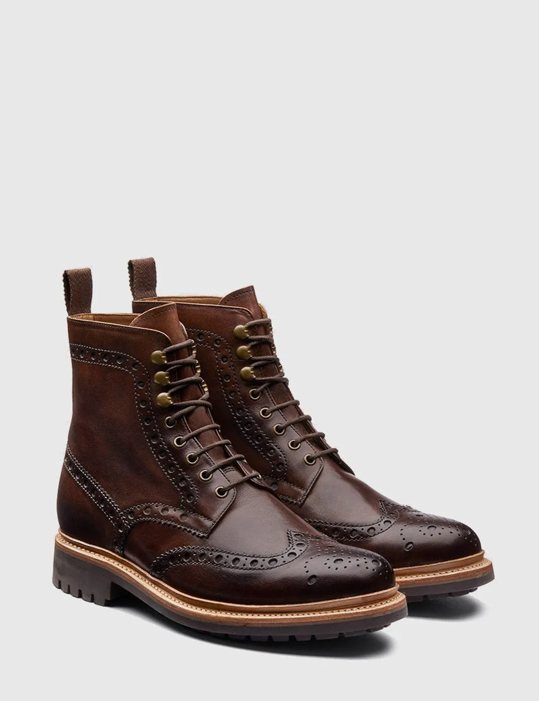 Grenson Fred Brogue Boot (Hand Painted) - Dark Brown