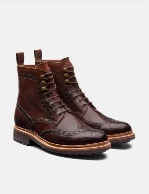 Grenson Fred Brogue Boot (Hand Painted) - Dark Brown