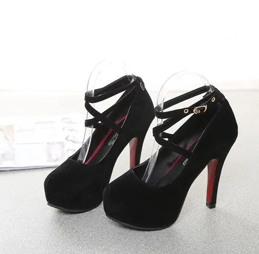 High Heel Faux Suede Platform Pumps