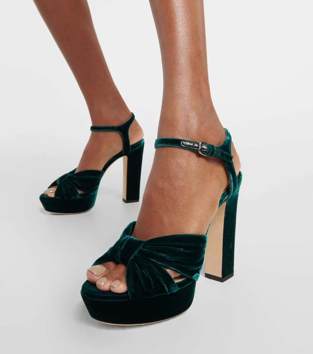 Jimmy Choo heloise 120 velvet platform peep toe pumps, green