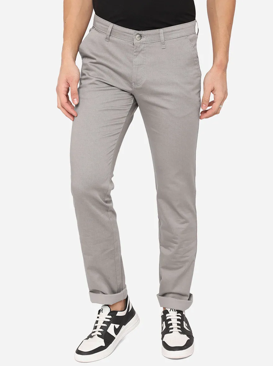 Light Grey Washed Slim Fit Casual Trouser | Greenfibre