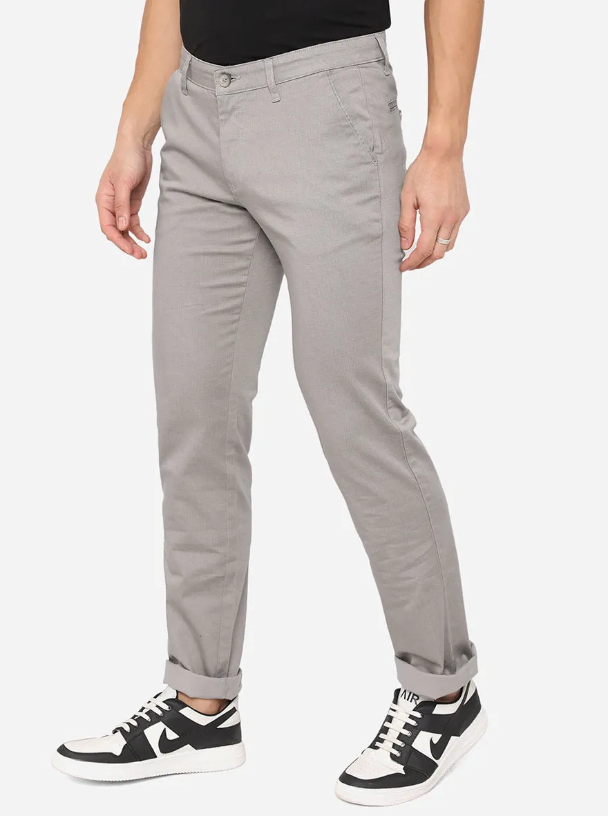 Light Grey Washed Slim Fit Casual Trouser | Greenfibre