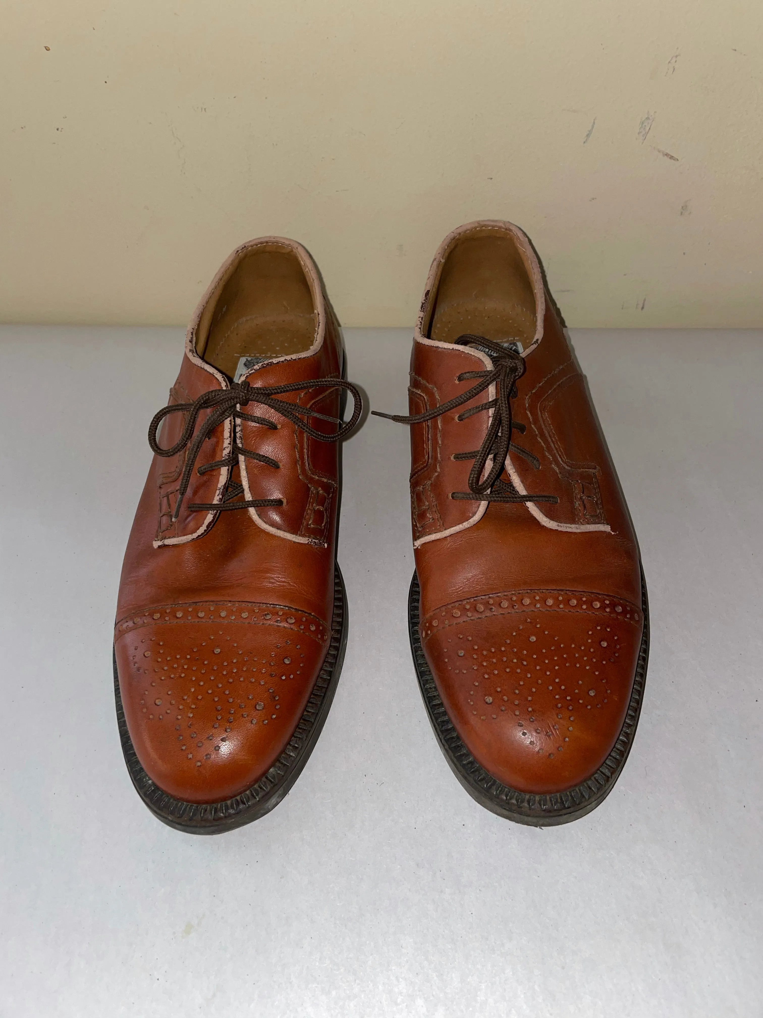 <€€*v Mens Italy PROPERTY Leather Wingtip Oxford Lace Up Dress Sz 9M Shoes Chestnut Brown