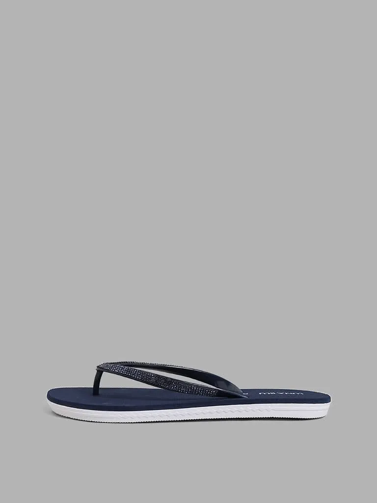 LUNA BLU Navy Embellished Flip Flop